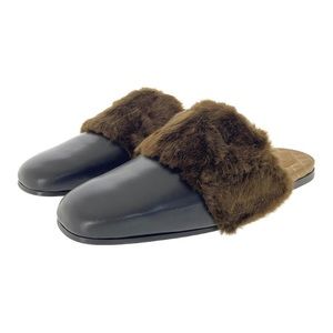 AUTHENTIC NEW Leather And Faux Fur Slipper In 2066 Nero  GUCCI